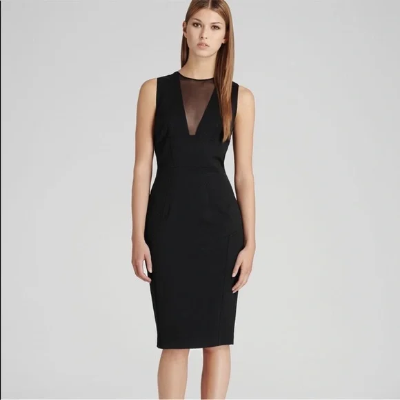 reiss mesh dress Reiss Ribbed Mesh Panel Bodycon Midi Dress in Black